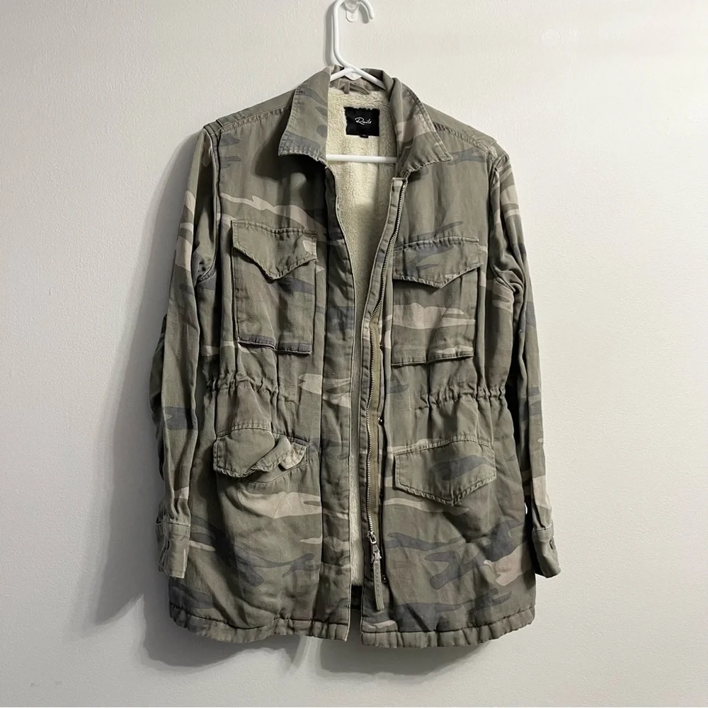Rails Whitaker Tencel Linen Blend Camo Jacket w Faux Fur Lining Sz Medium Green - Picture 2 of 11